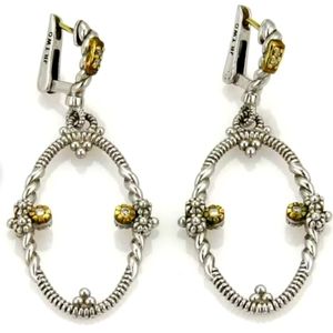 Judith Ripka Diamond Sterling Silver & 18k Gold Oval Dangle Earrings